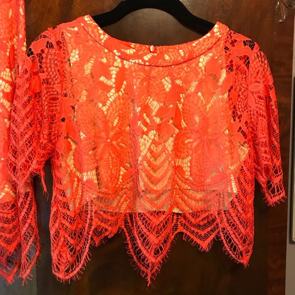 For Sienna Two-piece Orange Lace Set - Picture 2 of 3